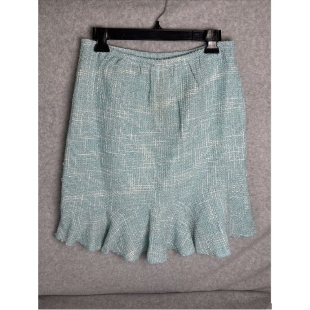 Vintage Teal Blue White Tweed Blazer Ribbon Skirt Set Girls Sz 16 Lace Bow - Picture 7 of 8